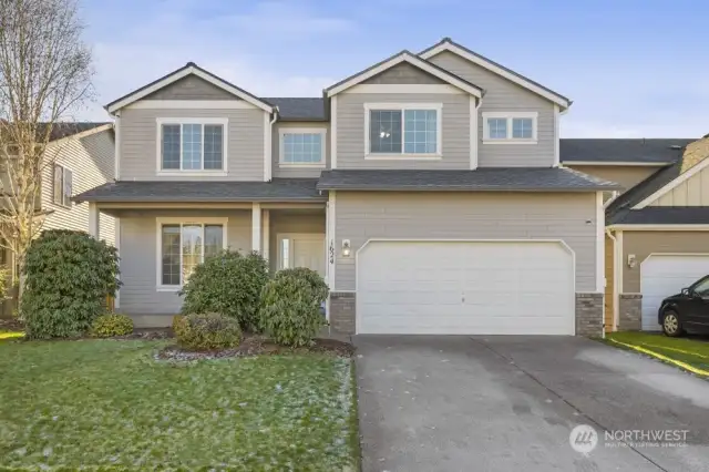 Front of house w/ two car garage