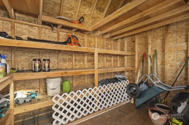 Inside storage shed in backyard