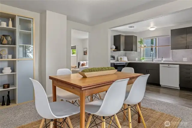 Dining room flows to kitchen