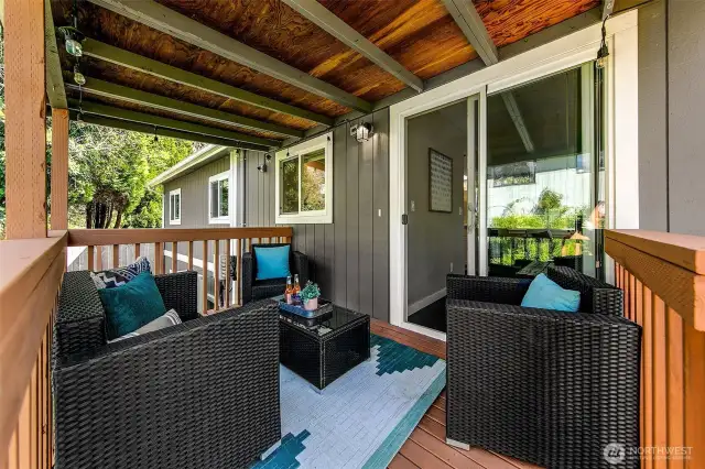 Covered deck is a lovely place to spend time.