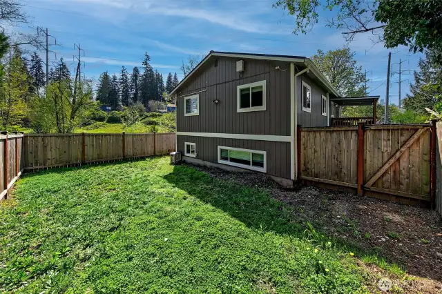 Fenced backyard.