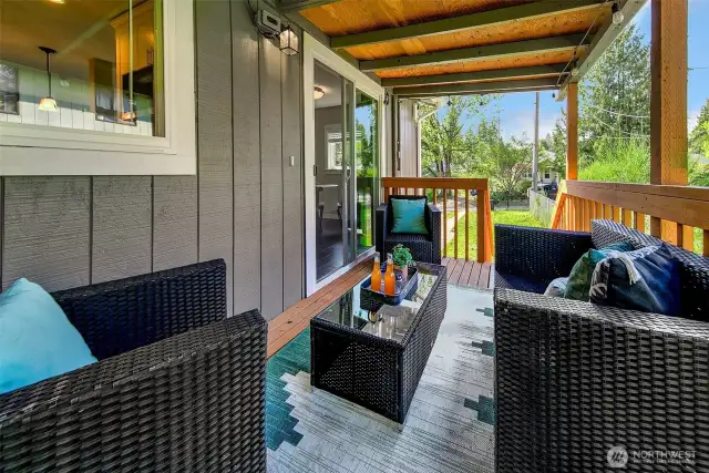 Covered deck is a lovely place to spend time.
