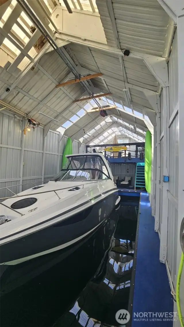 Boat bay is currently configured at 14 X 36 w a brand new curtain and opener system.
