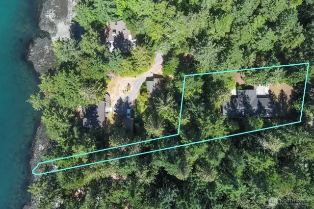 Overhead view of property. .530-acre lot. House is approximately 300 feet to water's edge.