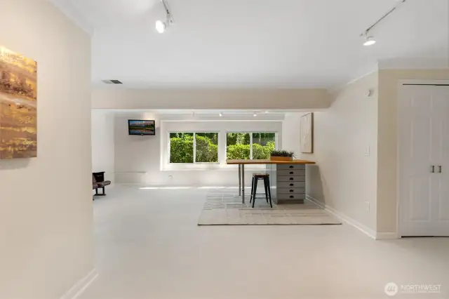Large rec-room/flex space for all your hobbies!  Includes a cedar-lined closet and plenty of storage.