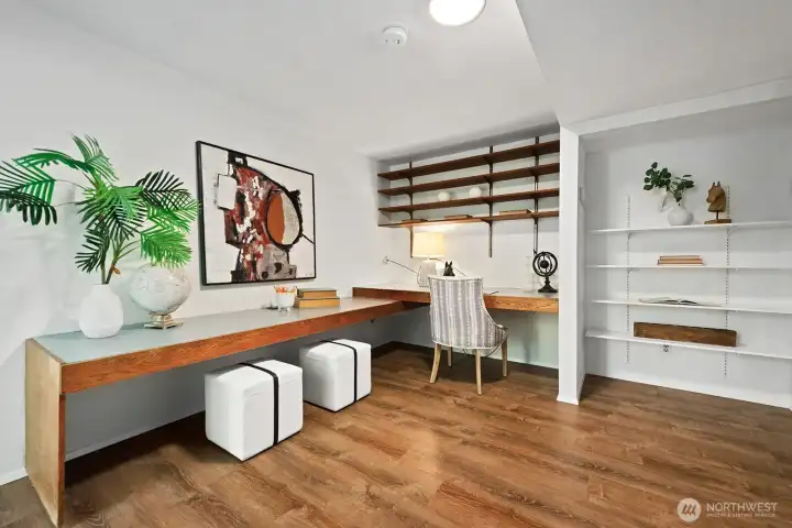 The 5th bedroom has been used as an office. It is far from the living spaces and with a separate entrance.