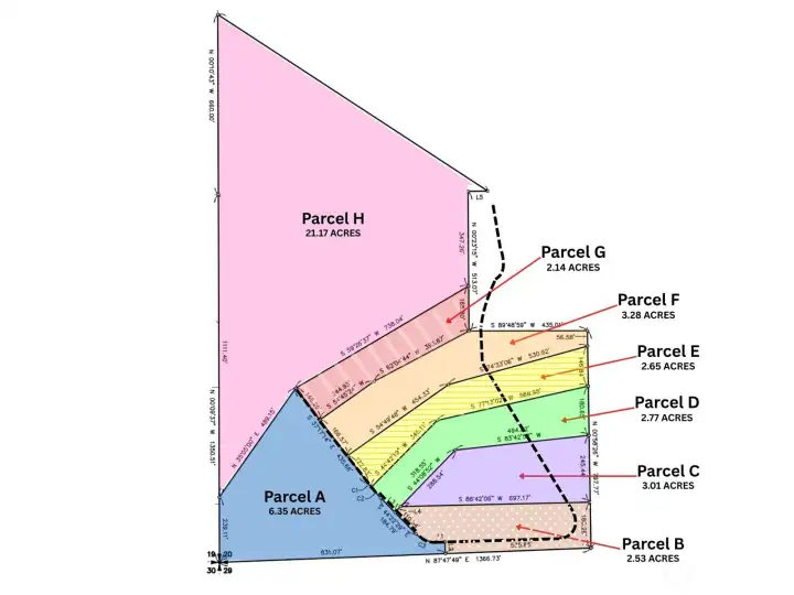 Approximate boundaries of all parcels within development.