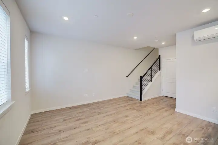 Stairs leading to the second level just off the living room.