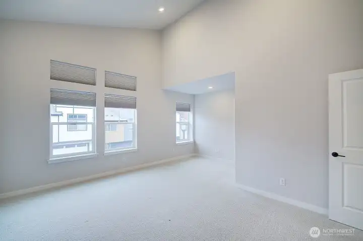 Primary bedroom with vaulted ceilings