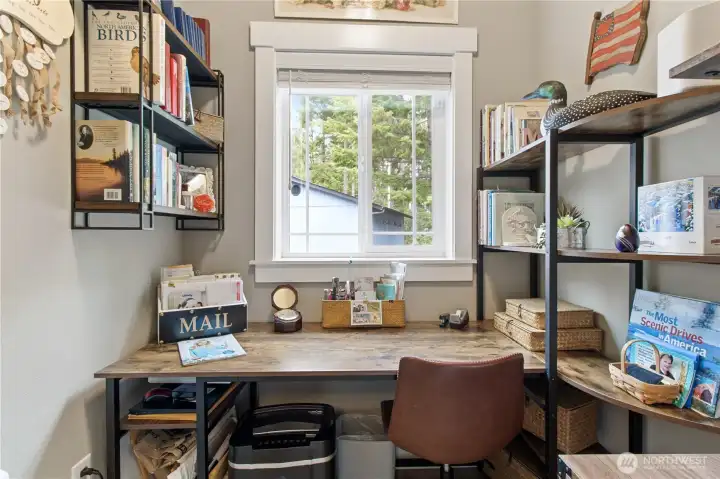 Office with built-in desk is ready for your organization.