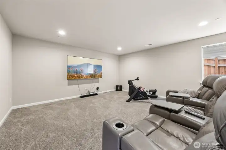 Lower level bonus space/ rec room ready for movie nights, home gym, play room...