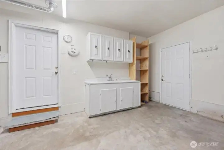 Cabinets and sink in the garage