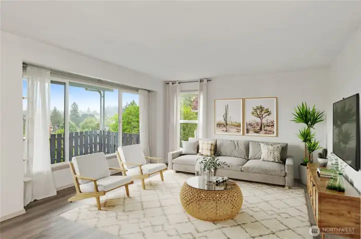 Unit A living area virtually staged