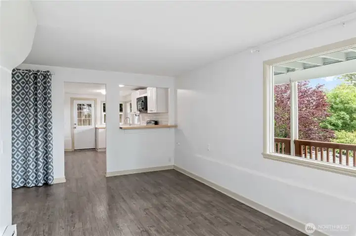 Unit B living area into kitchen