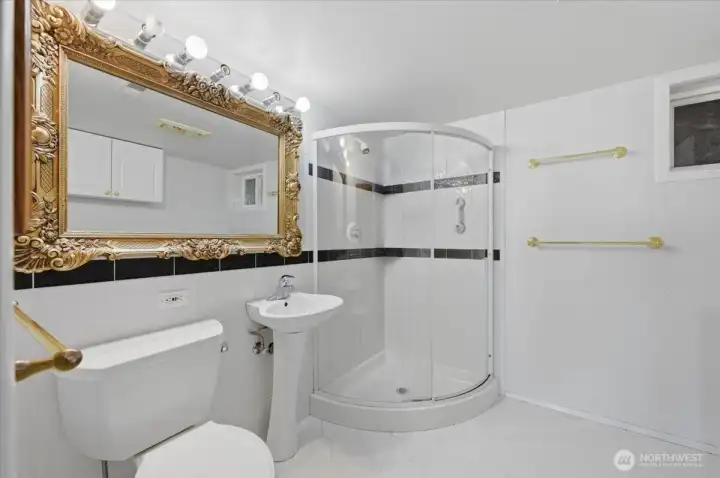 Three quarter bath on the lower level.