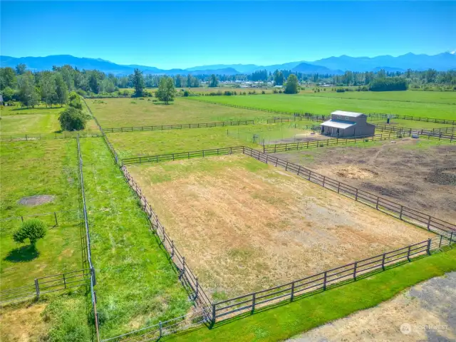 Property pasture, featuring fencing and cross-fencing, as well as the barn