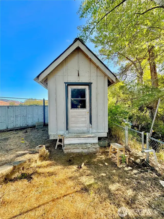 Storage shed behind the house