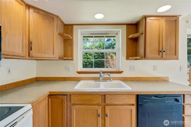 Kitchen sink looking out to your deck/backyard