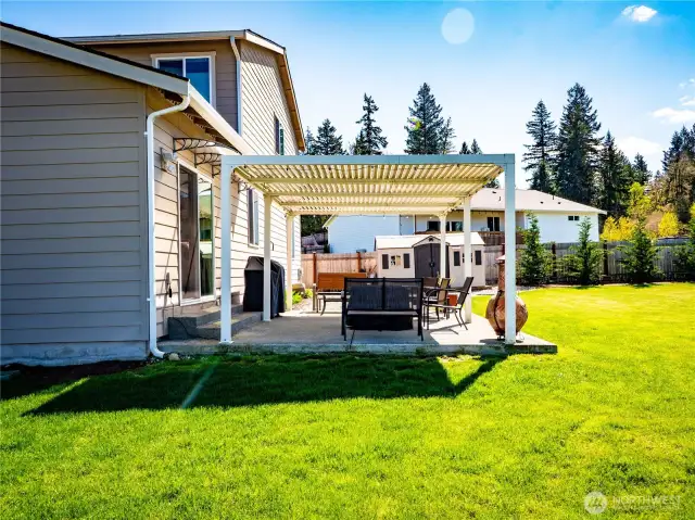 STORAGE SHED KEEPS YOUR GARAGE FREE OF LAWN TOOLS AND PROVIDES ADDITIONAL STORAGE