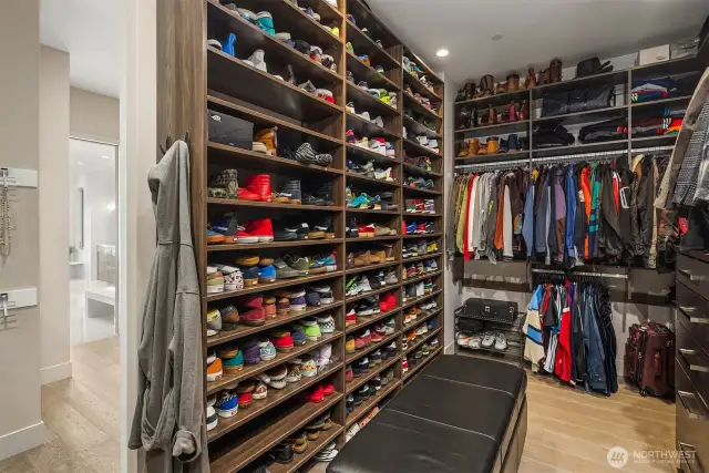 The back closet has tons of room and built-ins with a stackable washer and dryer for ease.