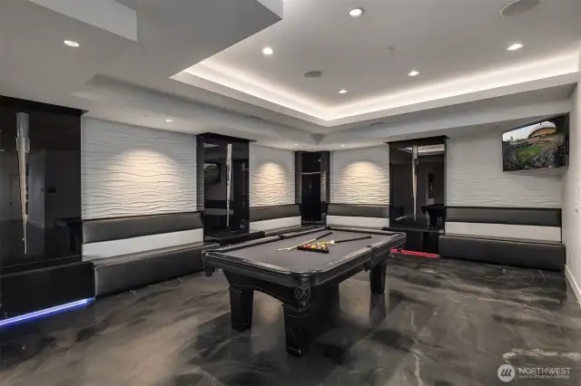 The VIP lounger is high end with built in seating, custom lighting and plenty of space for an oversized pool table. A true entertainers masterpiece.