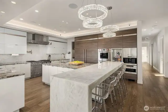 Stunning kitchen with top of the line Wolf and Sub Zero appliances.