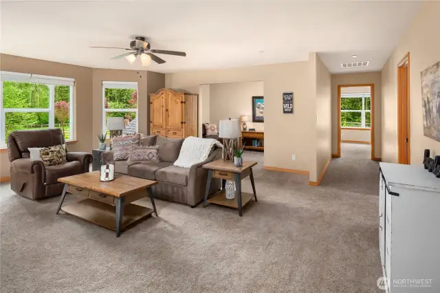 Large central bonus room on upper level with extra bonus "annex" flex space, ideal for second office, play space, workout room or customize to suit your lifestyle.