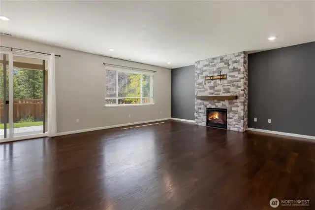 Living room that leads to backyard
