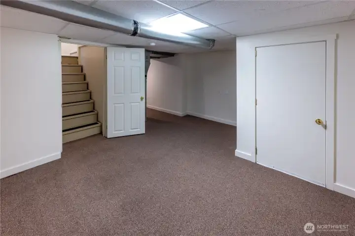 A short set of stairs down from the mud room is an extra finished room.  What will you use it for?