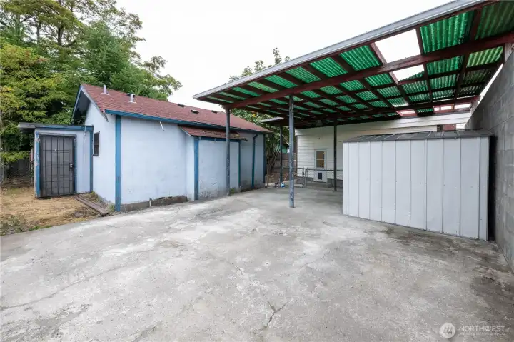 The shed to the right stays.