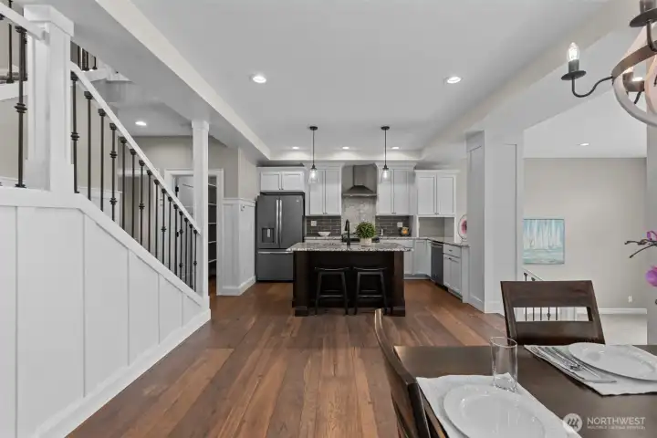 View of kitchen from dining area.