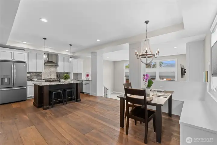 Dining area with built in bench seating.