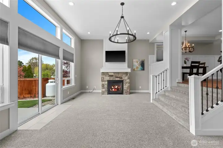 Family room with propane fireplace.