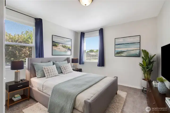 Virtually staged primary bedroom