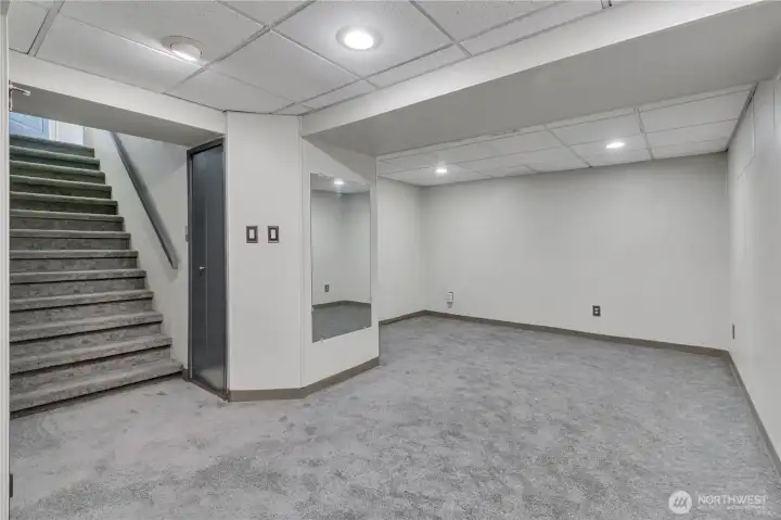 Bright and open down stairs bonus room