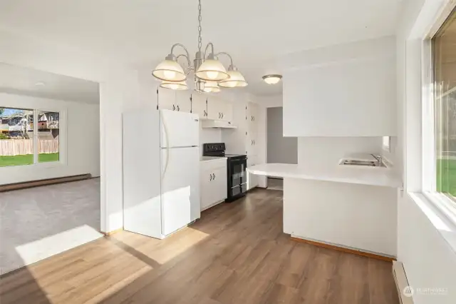 new flooring in kitchen and dining