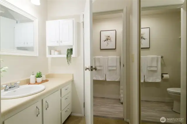 Mirrored closet doors add a touch of sophistication while making the room feel larger and brighter by reflecting natural light. They also provide a convenient full-length mirror, combining style and functionality in one sleek design.