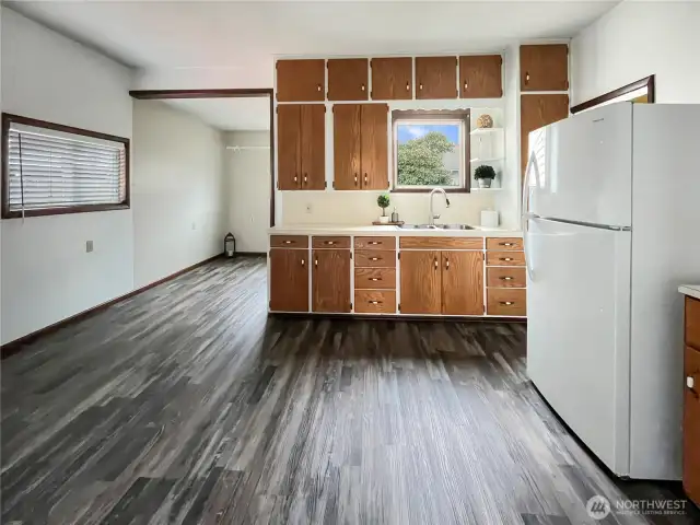 Kitchen with plenty of space and deck off the kitchen.