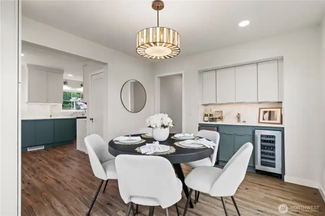 dining room looking towards wet bar and kitchen