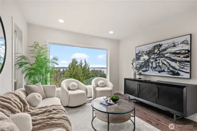 Sitting area of living room looking towards sound