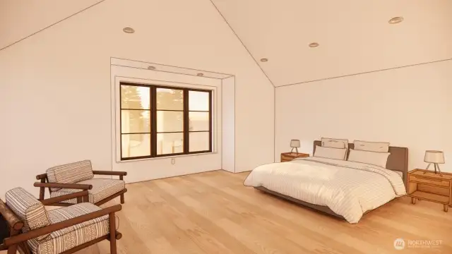 The upstairs primary is enormous, refined and relaxing, with a walk-in closet and custom spa-like bath attached.