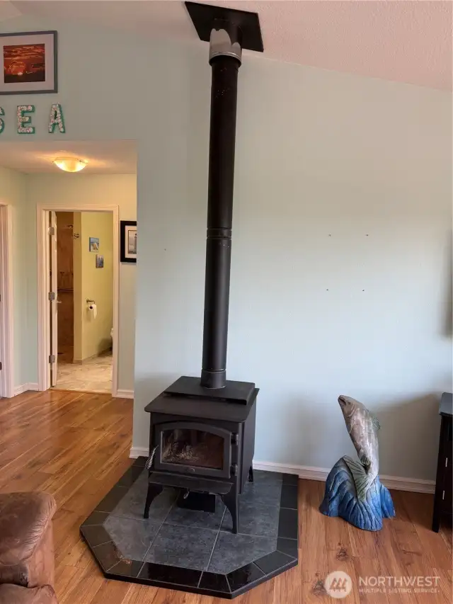 Wood stove can heat the entire house as a supplemental heat source. Owner has lots of wood stored.