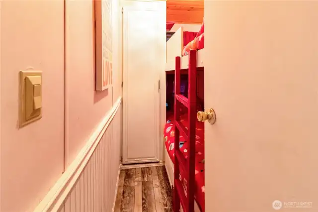 Peeking into the bunkbed room located between the kitchen and bathroom