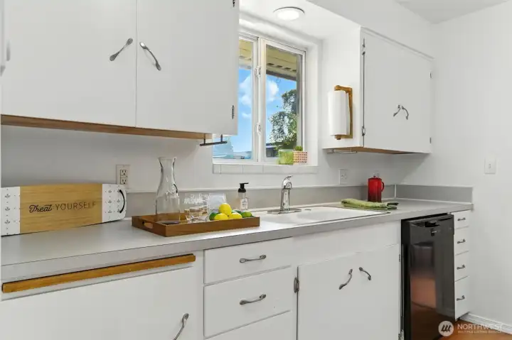 Kitchen with brand new dish washer and so much cabinet space