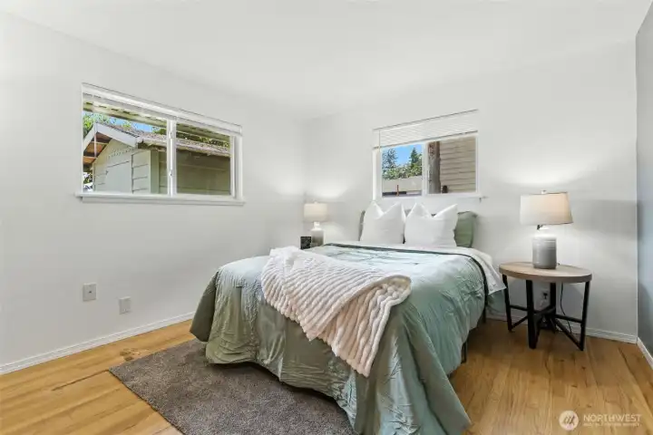 Bedroom with original hardwood floors