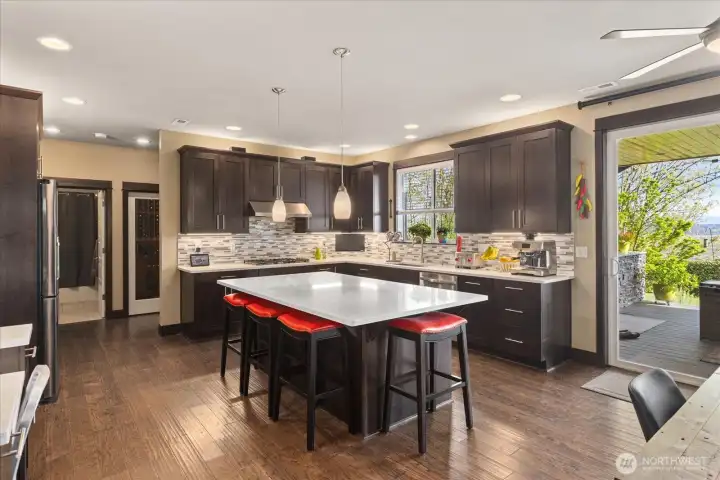 The kitchen of our dreams! Big center island, plenty of cabinets and a walk in food storage pantry!