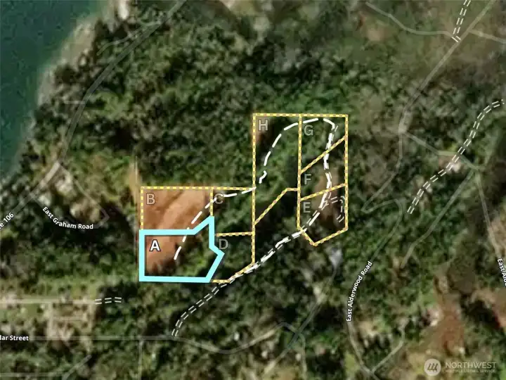 Overhead view with approximate boundaries in yellow with the subject in blue.