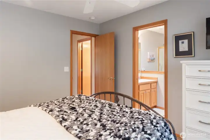 Primary ensuite with walk-in closet and bathroom with walk-in shower Primary ensuite with walk-in closet and bathroom with walk-in shower