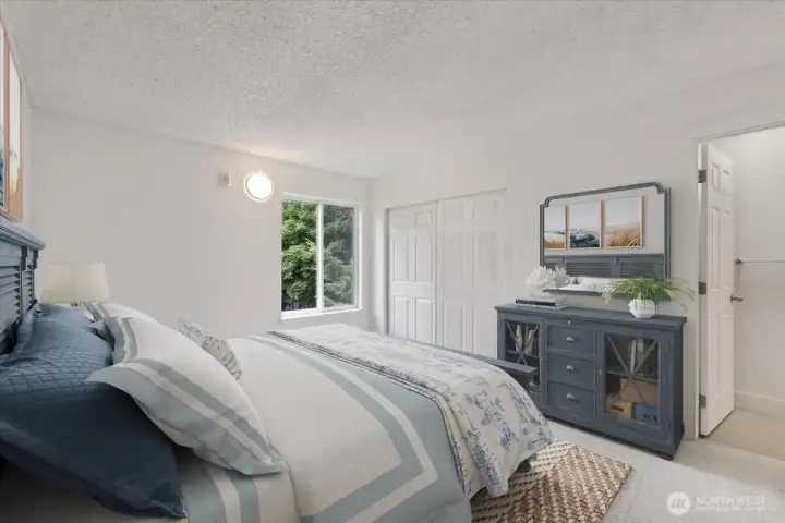 Large primary suite with 2 closets and private 3/4 bath. Virtually staged. Large primary suite with 2 closets and private 3/4 bath. Virtually staged.