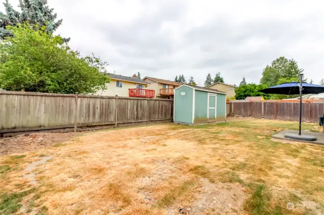 Back yard is completely fenced and when the rain hits will be green again! Seller removed huge trees and has yard prepared for the next owner to add their own touch!